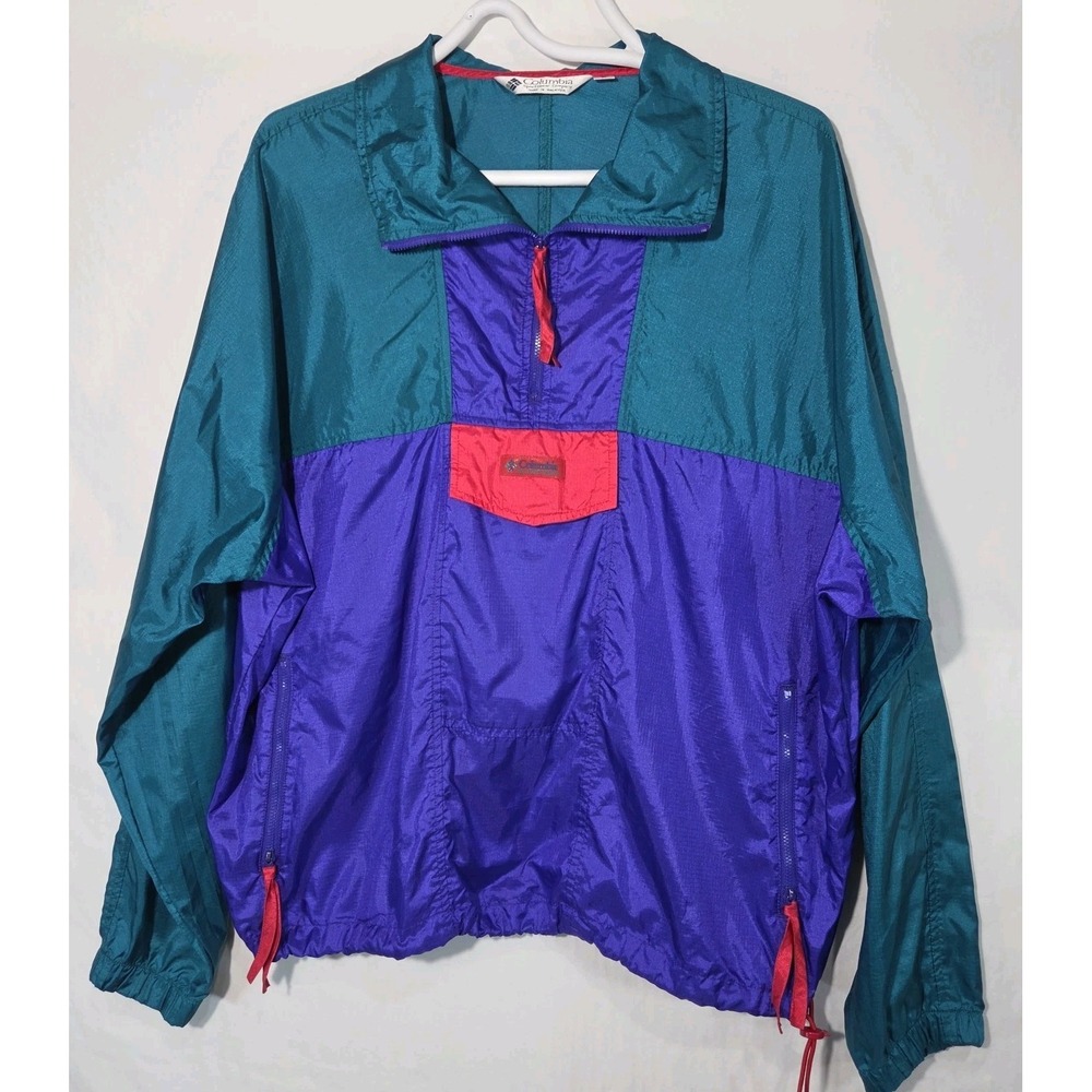 Vintage 90s Columbia Colorblock Windbreaker Jacket Mens MED Purple Teal Pink